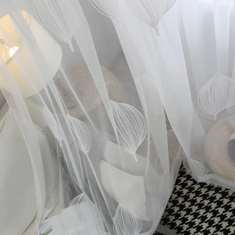 embroidered tulle Современный белый шар вышитые занавески сетки для свадебной комнаты кабинета гостиной французские оконные панели Cortinas WP063C - Цвет: embroidered tulle