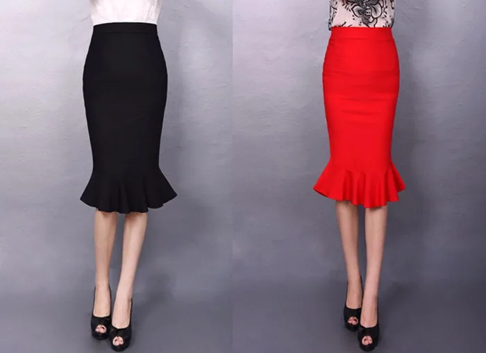 Ladies Long Formal Skirt XXL XXXL XXXXL 5XL Plus Size Red Black Mermaid Skirt Office Skirt Pencil Elastic Waist
