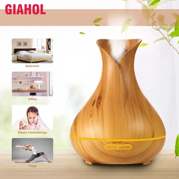 

GIAHOL 400ml Wood Grain Essential Oil Aroma Diffuser USB auto Shut-off Air Humidifier with Colorful LED Lights for Home office
