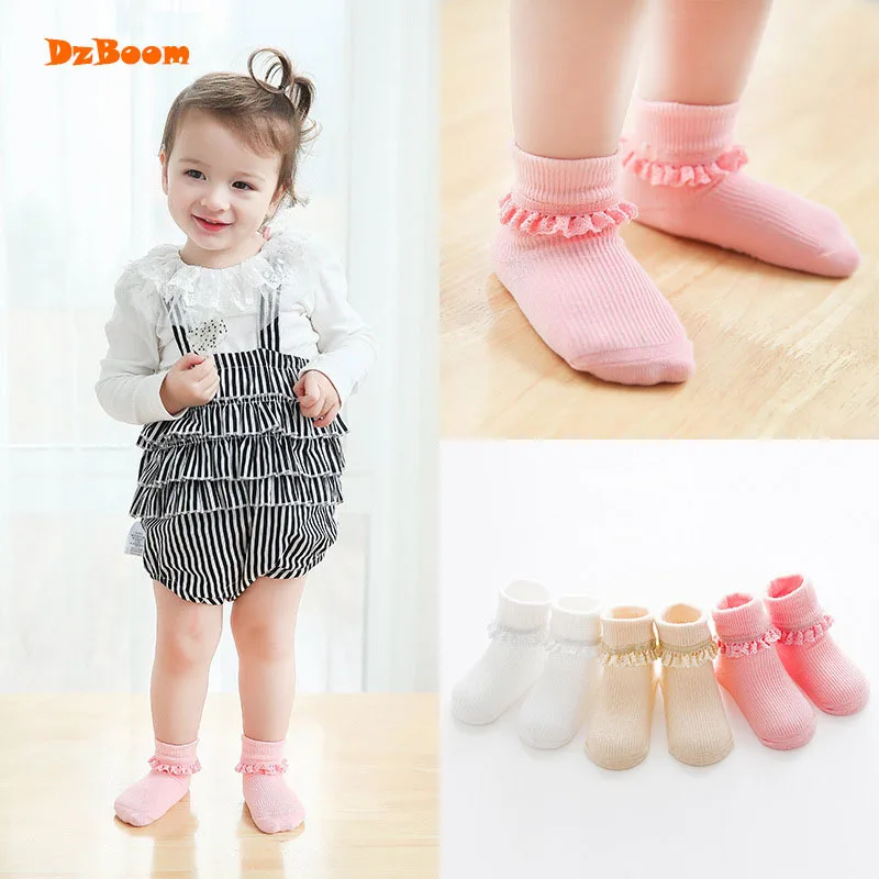 3 Pairs/Lot Kids Candy Color Lace Ruffle Cotton Girls Socks Baby