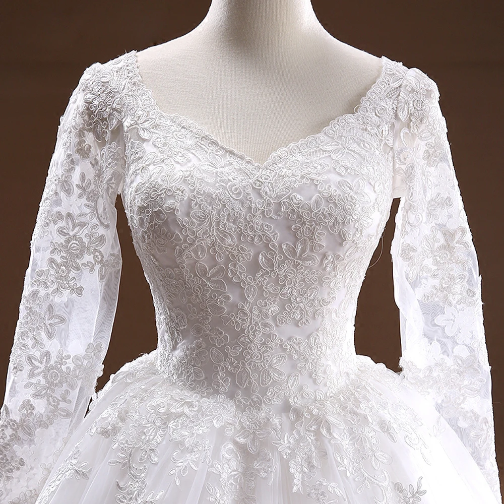 Vestido De Noiva Princesa индивидуальный заказ принцесса длинный рукав аппликация бальное платье свадебное платье с подъюбником Brautkleid