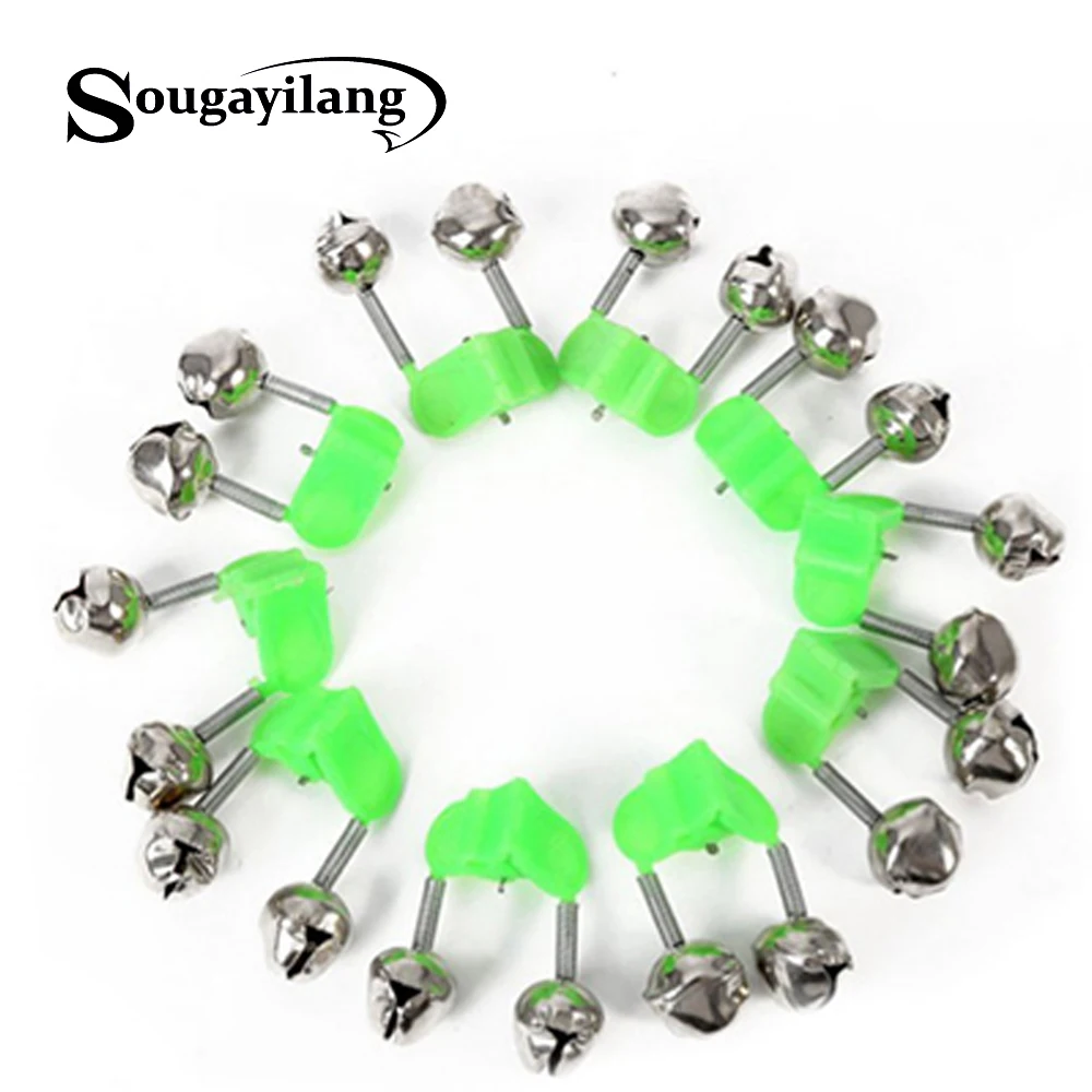 Sougayilang poisson morsure alarme 10 pièces/lot lumière LED carpe pêche alarme pince Alerter pêche cloches pour canne à pêche attirail (lot de 10)