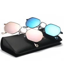 Pop Age New Hexagon Clear Pink Sunglasses Women Small Frames Vintage Round Metal Sun glasses mirror Eyewear Oculos UV400