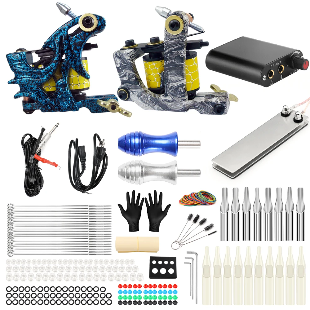 

Solong Tattoo Machine Set Two Coil Machine For Liner and Shader Power Supply Foot Pedal Grip Needles Tattoo Body&Art TK201-7