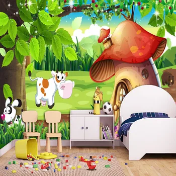 

Custom 3D Poster Wallpaper Cartoon Forest Mushroom House Mural Kindergarten Children Room Bedroom Wall Decoration Wallpaper Roll