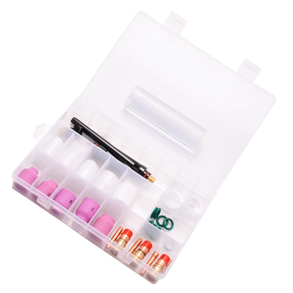 31PCS/Box TIG Welding Torch Accessories Stubby Tig Gas Len 6# -12# Glass Cup + Green O-ring Kit for WP-17/18/26 Welding Torch