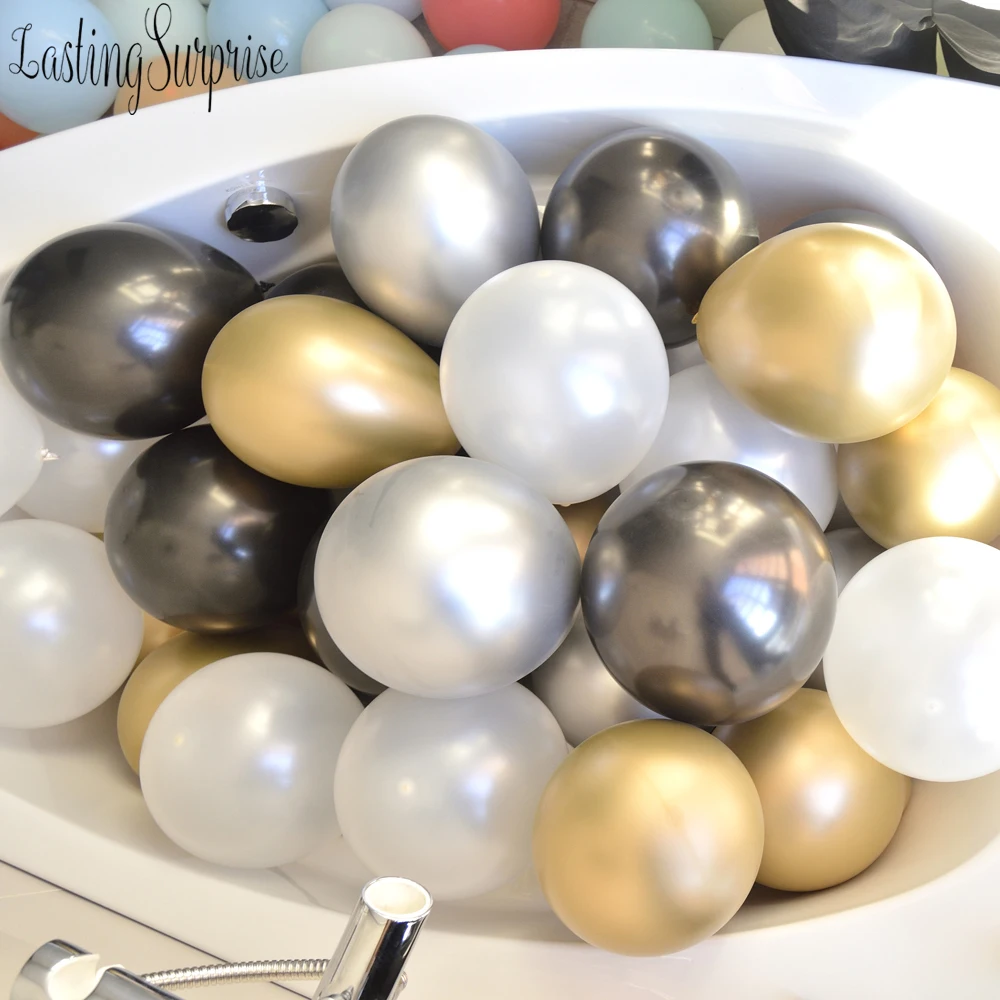 Valentine'S Day Black And Gold Party Silver Balloon Babyshower Ballons New Year'S Decor Gender Reveal Helium Balloon 30pcs (7)