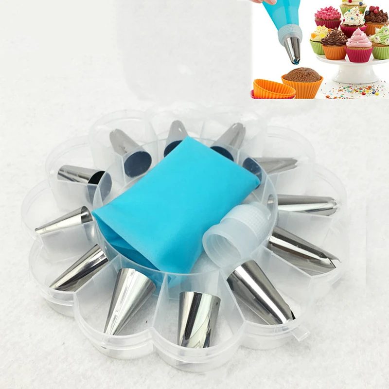 14Pcs Icing Piping Cream Pastry Bag Nozzle Set DIY Cake Decorating Stainless Steel With Collecting Storage | Дом и сад