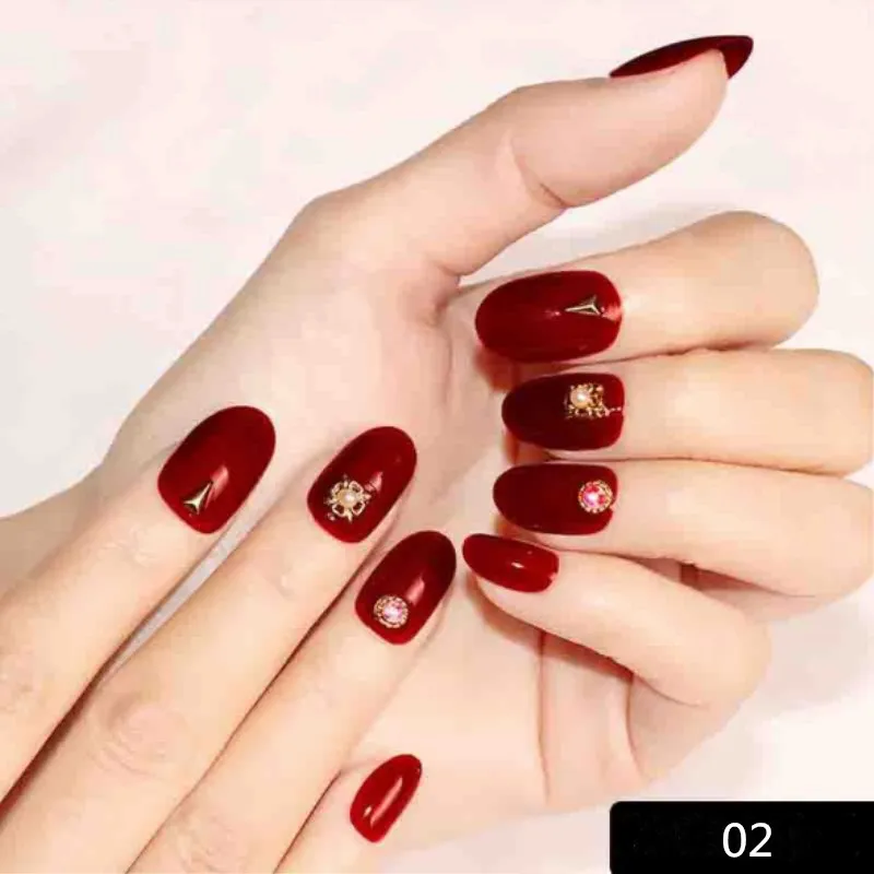 

24PCS/Set Full Nail Tips Wine Red Acrylic UV Gel False Nail Tips Manicure Full Fake Nail Art Tools Tips Extension