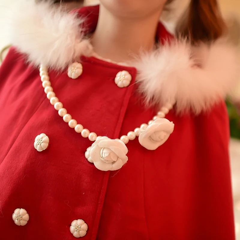 Du Laine Bonbons Arc Chaîne De Col La Avec D'hiver Princesse À Pluie Dentelle Manteau Nouvel C15cd5926 Fourrure Capuche Nouveau Noël Lolita Sweet An En dhBtsCxQr