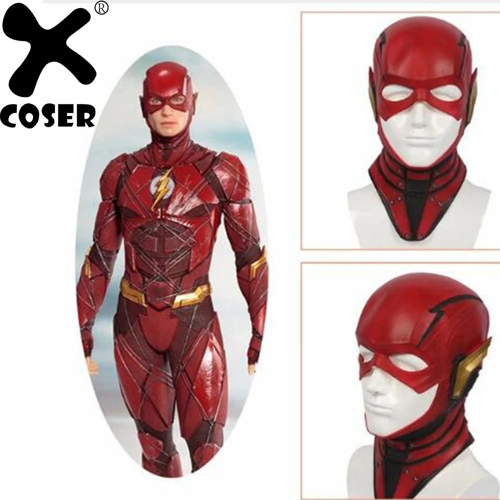 

XCOSER The Flash Red Latex Full Head Helmet Justice League Movie Cosplay Accessories Men Women Festival Party Cosplay Masks