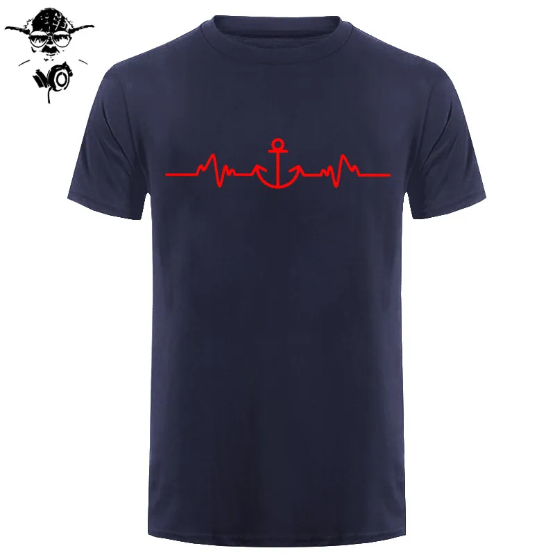 Sailinger Anchor Pulse Heartheat Футболка-Yacht Sail Tee Забавный подарок на день рождения Футболка с принтом Мужская брендовая футболка Новинка - Цвет: navy red