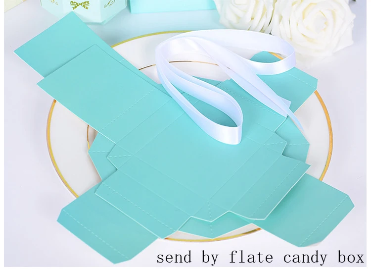 10 шт./лот Tiffany Blue Свадебная коробка для конфет с белой лентой DIY красивая подарочная коробка для ювелирных изделий 6,5*6,5*3,8 см