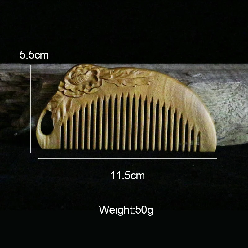 Китайское ремесло зеленый гребень из сандалового дерева пион двухсторонний резной деревянный гребень натуральный деревянный гребень для мамы подруги самостоятельно подарки