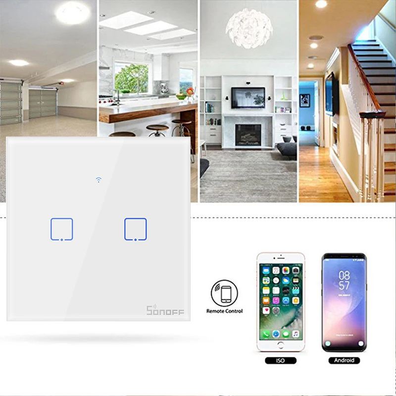 Интеллектуальный выключатель света SONOFF T1 стандарта ЕС, США, Великобритании TX Интеллектуальный переключатель Wi-Fi Сенсорный экран пульт дистанционного управления Вкл/Выкл 1/2/3 433 МГц RF/Голосовое управление/приложение/сенсорный экран Управление 86 Тип умный дом