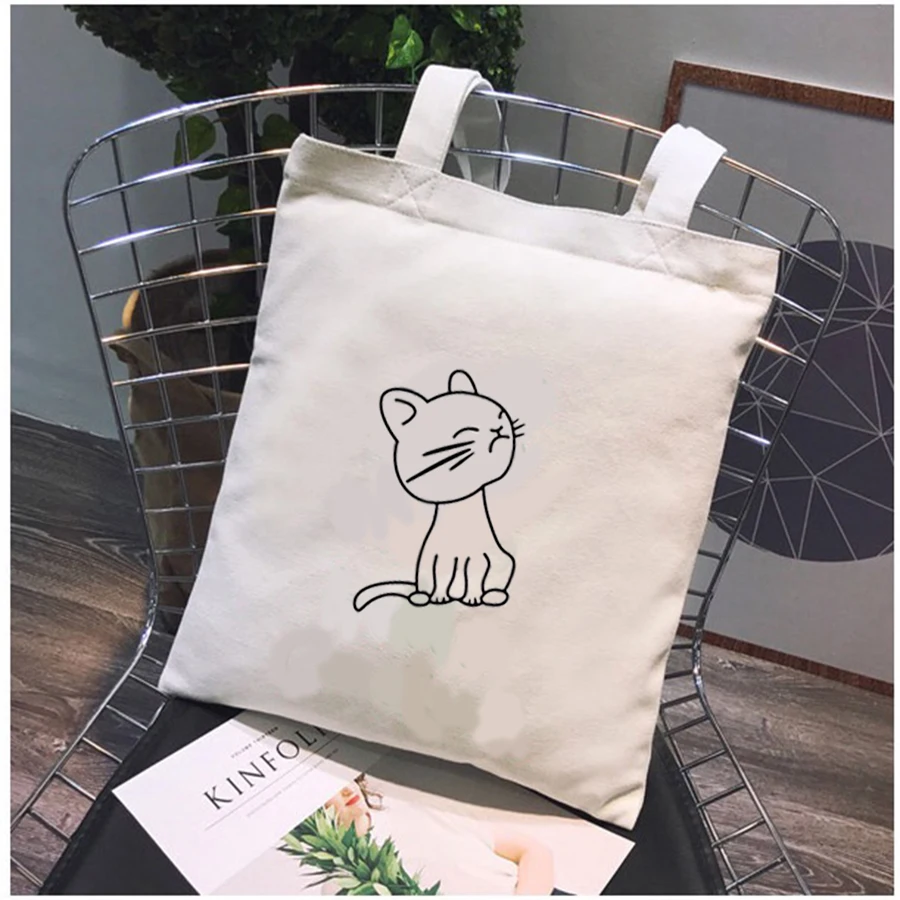 Fashion Cute Reusable White Tote Single Shoulder Cotton Bagin Buckets