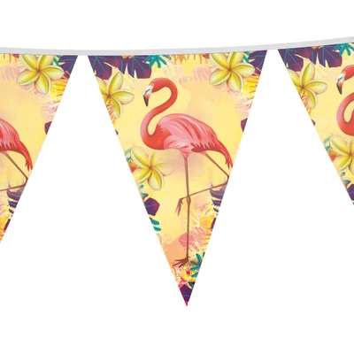 Детский набор для украшения дня рождения с изображением фламинго для вечеринки в честь Дня Рождения, принадлежности для вечеринки в честь Дня Рождения, Детские вечерние украшения - Цвет: flags 1Set
