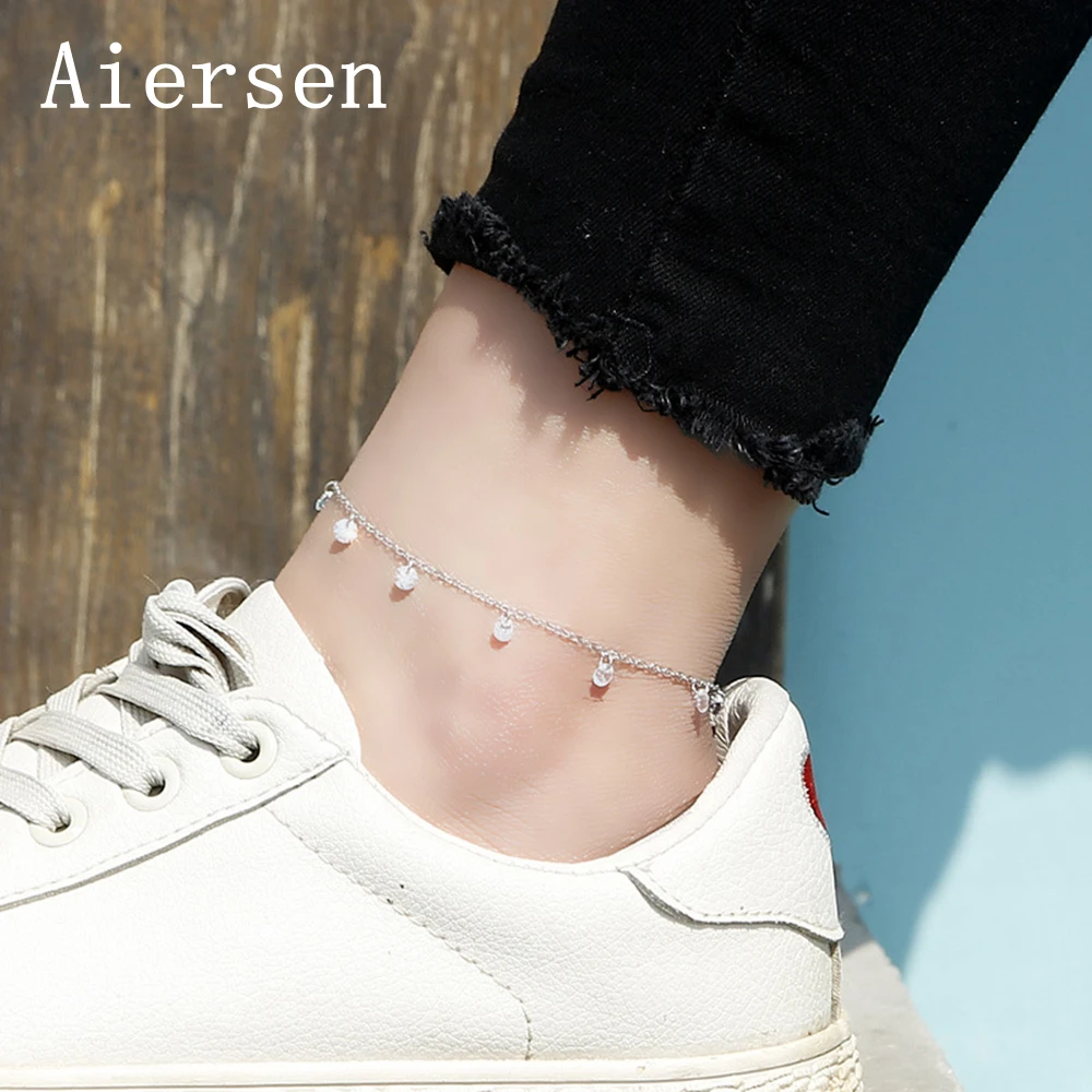 

Aiersen New S925 Sterling Silver Zircon Tassel Anklet for Women Luxgem Clear Cz Barefoot Sandals Anklet Foot Chain Jewelry Gift