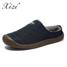 XIZI/зимняя мужская обувь; Плюшевые тапочки; флисовые теплые меховые толстые хлопковые мужские тапочки; Уличная обувь на плоской подошве; большие размеры 36-48