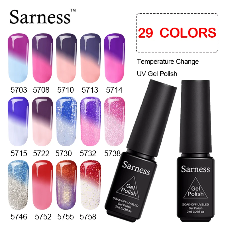 

Sarness Soak-off Temperature Color Changing Gel Nail Polish Permanant Design of Nails LED UV Thermo Gel Chameleon Nail Polish