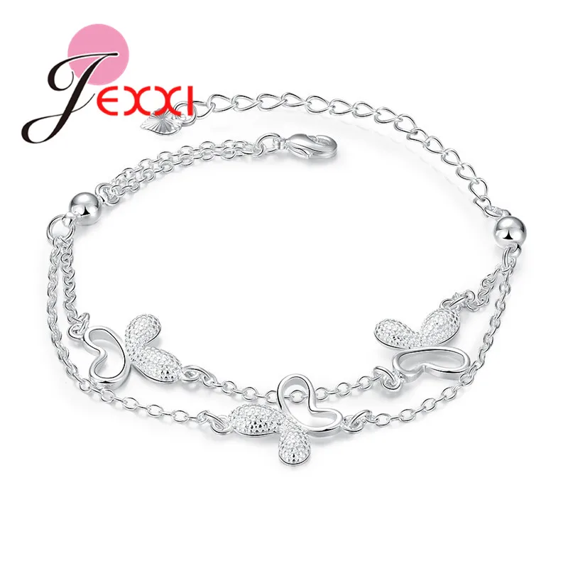 Элегантный 925 пробы серебряный прекрасный сладкий бабочка двойной Layred женские браслеты хорошее качество цена
