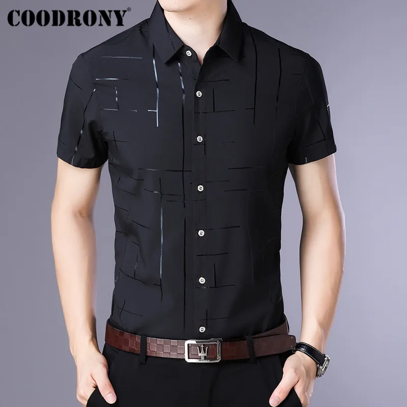 COODRONY, мужская рубашка с коротким рукавом, Camisa Masculina,, летняя крутая рубашка, Мужская одежда, деловые повседневные рубашки, Chemise Homme S96033