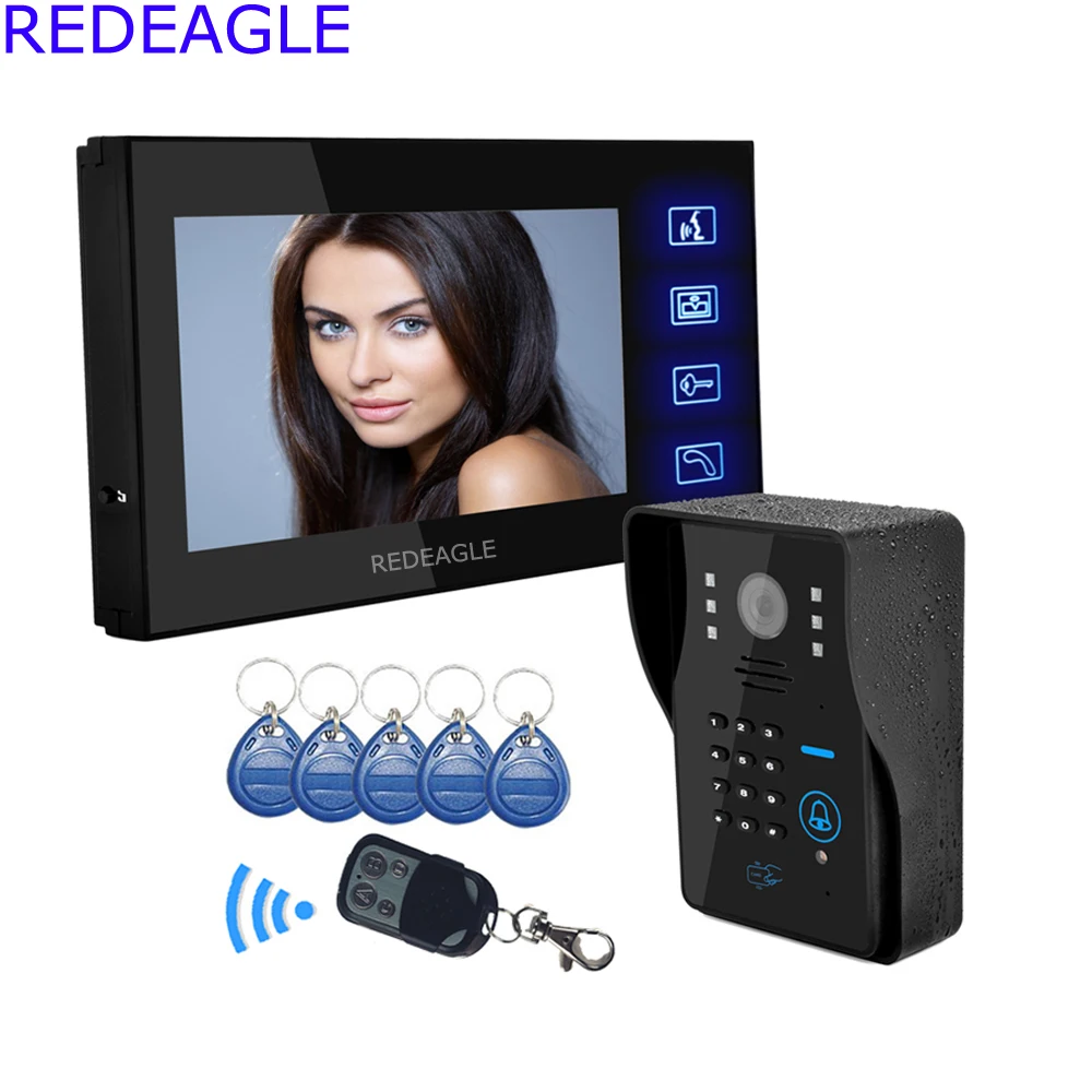 

NEW Touch Key 7 inch Lcd Video Door Phone Doorbell Intercom System With IR Call Camera Password Code Keypad RFID Unlock