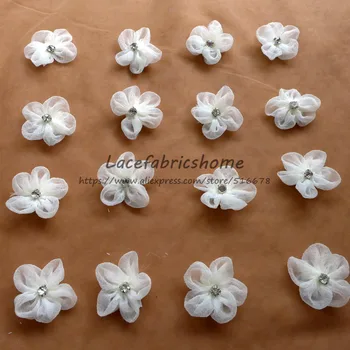 

50pieces/lot high quality off white 3D flowers with sparkling rhinestone diy sew-on gramet decoration accessories 5cm