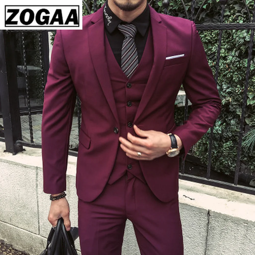 ZOGAA Men Dress Suits 5XL 4XL 2019 Business Slim Fit Wedding Groom SuitS Pure Color 3 Piece of Suits Plus Size Men Leisure Suits