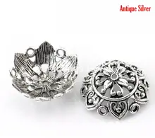 DoreenBeads 20 Antique Silver Flower Bead Caps Findings 25x10mm(1″x3/8″), Fit 24mm(1″) bead (B21693), yiwu