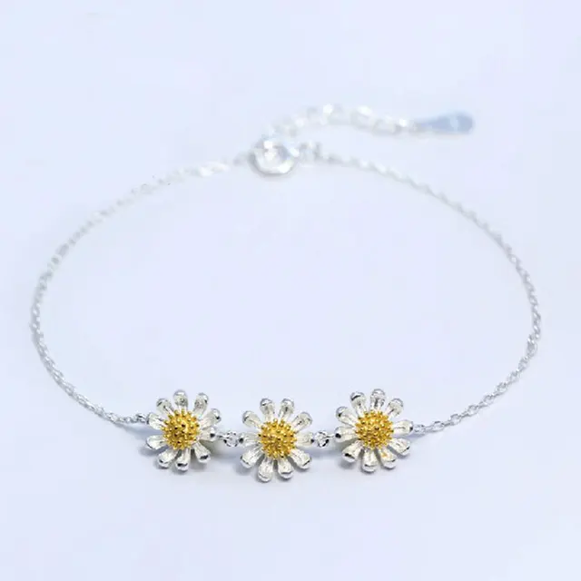Umly Hot Fashion Gift 3 Daisy Bracelet Silver Color Cute Sun Umly Hot Fashion Gift 3 Daisy Bracelet Silver Color Cute Sun Flower Bracelets Womens Chrysanthemum