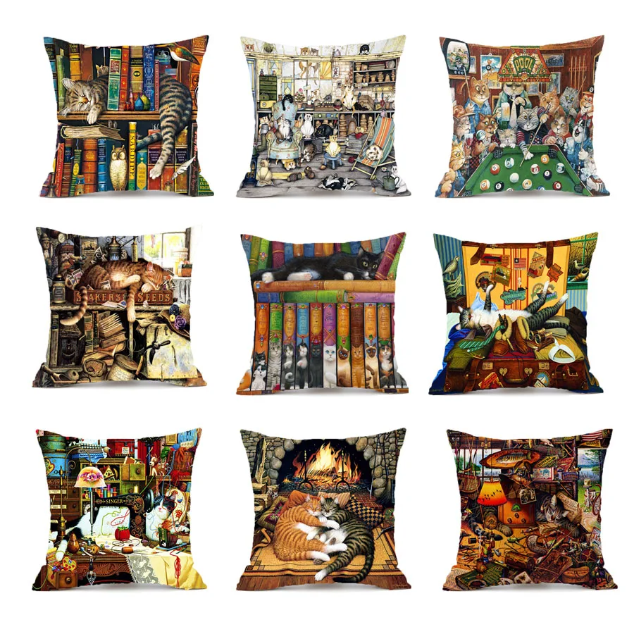 

YWZN Cute Cat Printing Decorative Pillowcase Creative Cat Polyester Throw Pillow Case Pillow Cover kussensloop almohada