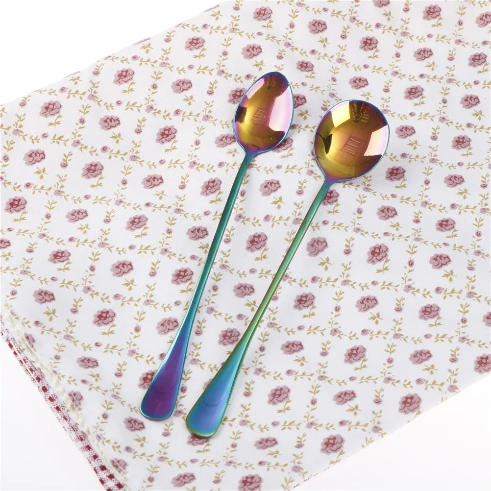 

1PC Rainbow Stainless exquisite Steel Tea Spoons Coffee Spoons Sharp Head And Round Head Kitchen Dining Bar Spoon Kitchen Tool