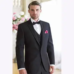 Красивый черный Жених Смокинги для женихов 2017 одна кнопка Нотч Groomsmen Мужчины костюм свадьба Бизнес мужские Костюмы (куртка + Брюки для