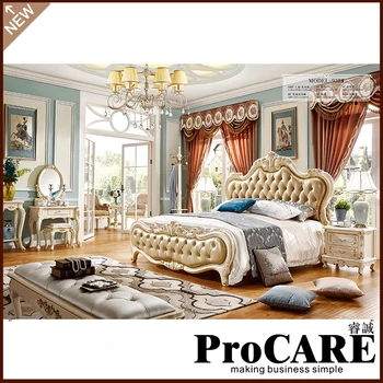 

New model bedroom furniture antique luxury royal leather headboard bedroom Furniture Set