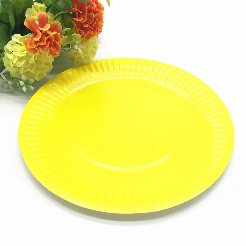 10pcs/lot 7inches paper plates yellow plain color theme plates solid