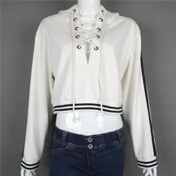 

2016 New Fashion Hoodies for Women Harajuku Sexy Women Crop Top Laces Neckline Long Sleeve Sweatshirt Casual Pullover Tops