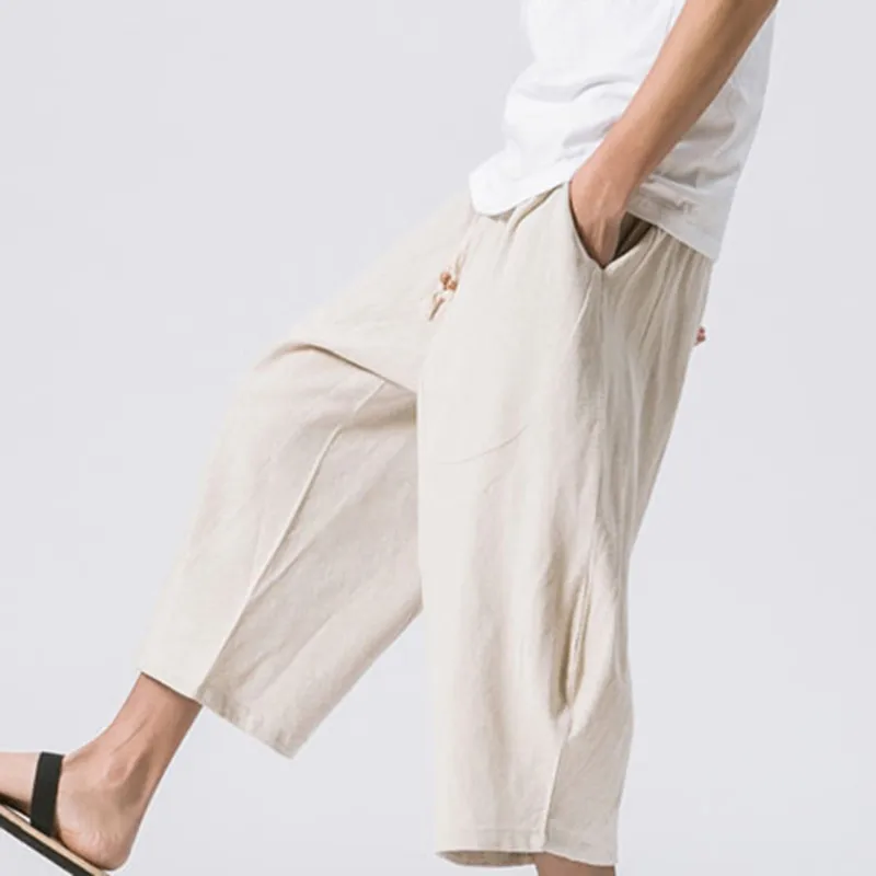Японский стиль Самурайские мужские свободные брюки-шаровары Harajuku хлопковые льняные спортивные штаны хип-хоп широкие брюки