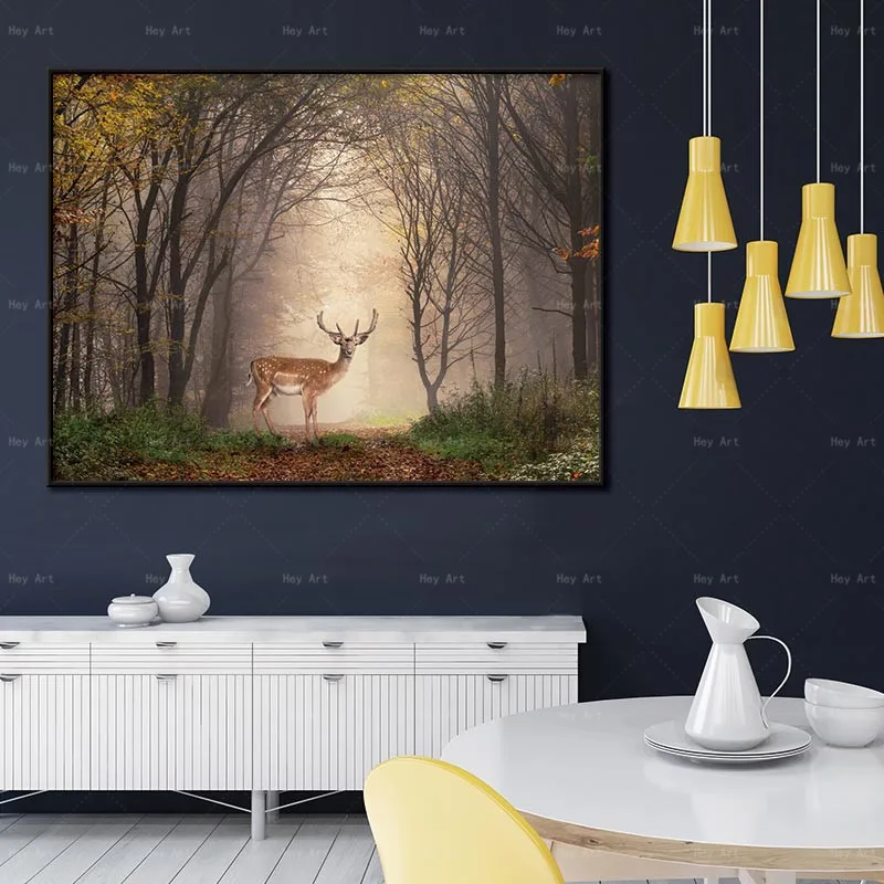 

Wall Pictures for Living Room Deer Canvas Painting Animal Posters and Prints Forest Landscape Poster Abstract Art