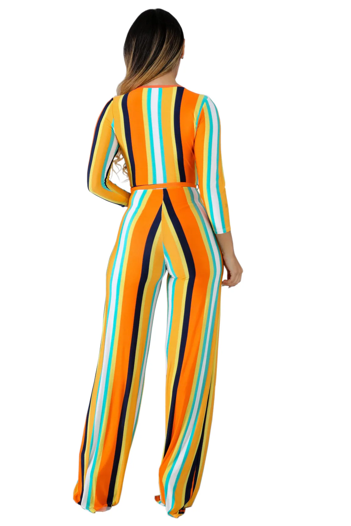 Разноцветный с принтом Для женщин уличная одежда с длинным рукавом полной длины комбинезон сексуальный V шеи ромпер с поясом офисные