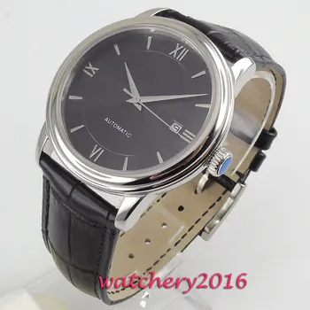 

NEW 40mm Coutent Black Sterile Dial Sapphire Glass Date Leather Stainless steel Miyota Automatic Mechanical Men's Watch