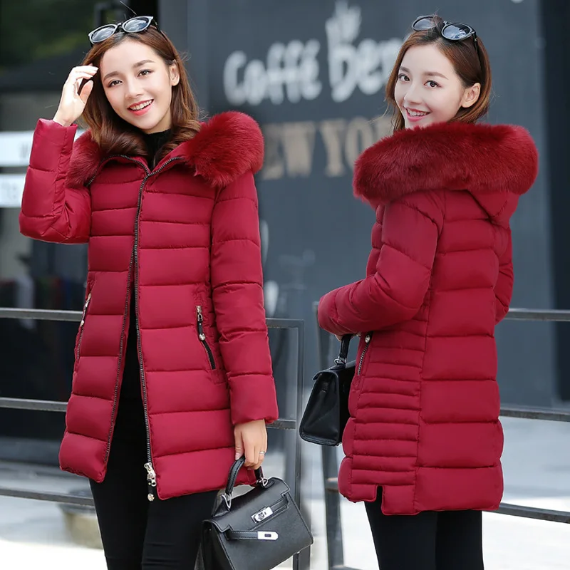 

2019 Winter Large Size Long Ladies New Down Jacket Korean Slim Down Cotton Fashion Hooded Fur Collar Cotton Parkas