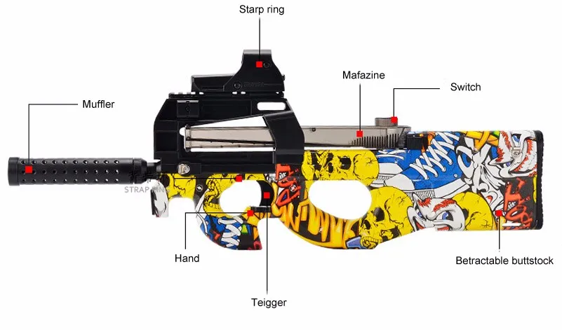 Eva2king граффити издание P90 электрический игрушечный пистолет Пейнтбол живой CS штурмовой Бекас оружие мягкая вода пуля всплески пистолет на открытом воздухе игрушка