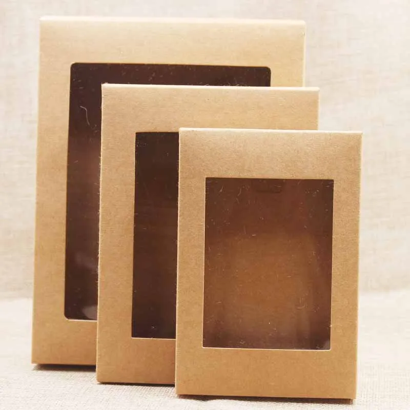 Mutli размер белая складная бумажная коробка крафт ПВХ окно коробка черный Ремесло Свадебные коробки конфет Упаковка подарочная картонная коробка окна 10 шт