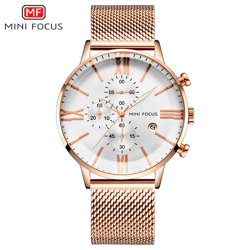 

MINIFOCUS Men Quartz Watch Classic Stainless Steel Mesh Strap Fashion Wristwatches Creative Roman Number Dial Relogios Masculino