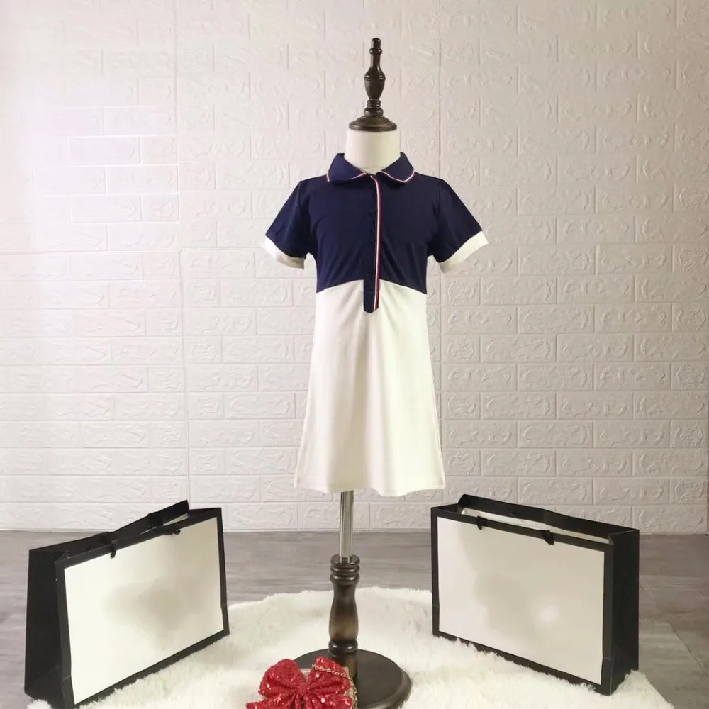 Новое модное летнее платье голубого и белого цвета платье для маленьких девочек эксклюзивные платья в стиле пэчворк для маленьких девочек разноцветный воротник радуги