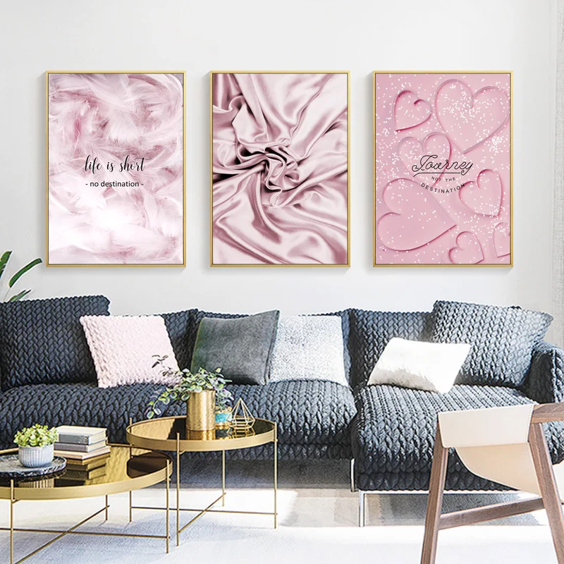 Pink Landscape Wall Art Canvas Painting Love Nordic Poster Pictures Snow Mountain For Living Room Art Print Posters Unframed