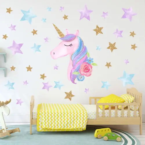 Wall Stickers Cartoon Unicorns Nordic Style Kids Room Livingroom Home Decor DIY