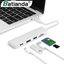Batianda Thunderbolt 3 адаптер USB C до 3,0 концентратор type C конвертер для MacBook Pro Air 13 15 16 USB-C адаптер TF/SD кард-ридер