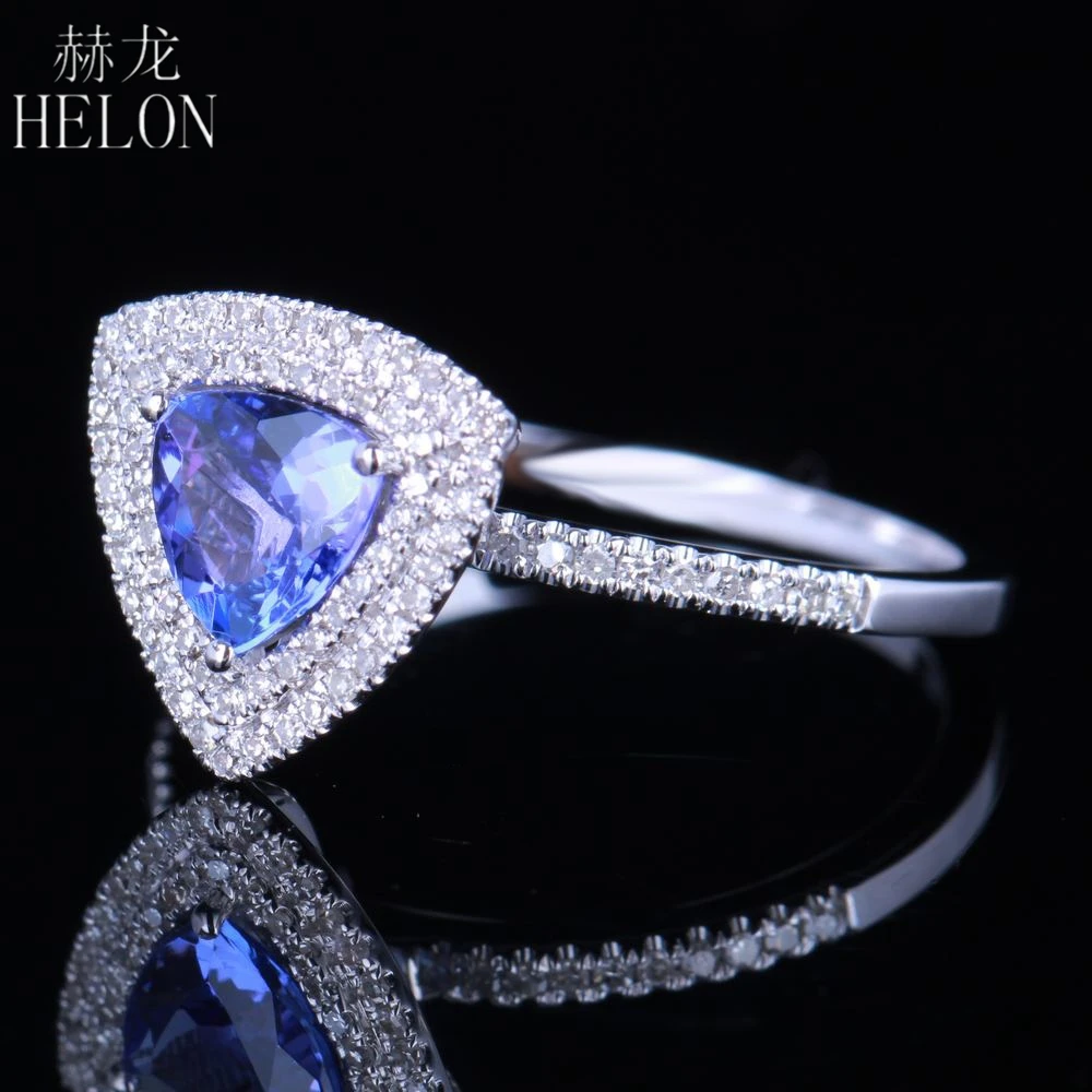 HELON Solid 14 К(AU585) белое золото триллион 0.75CT натуральный Танзанит бриллианты обручальное кольцо для женщин вечерние модные ювелирные изделия